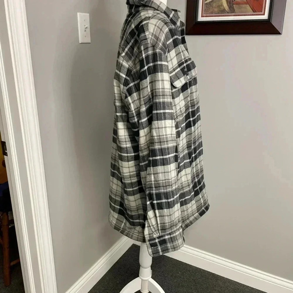 L.L. Bean Men's Fleece-Lined Flannel Shirt Jacket Traditional Fit - Black White - Picture 2 of 4